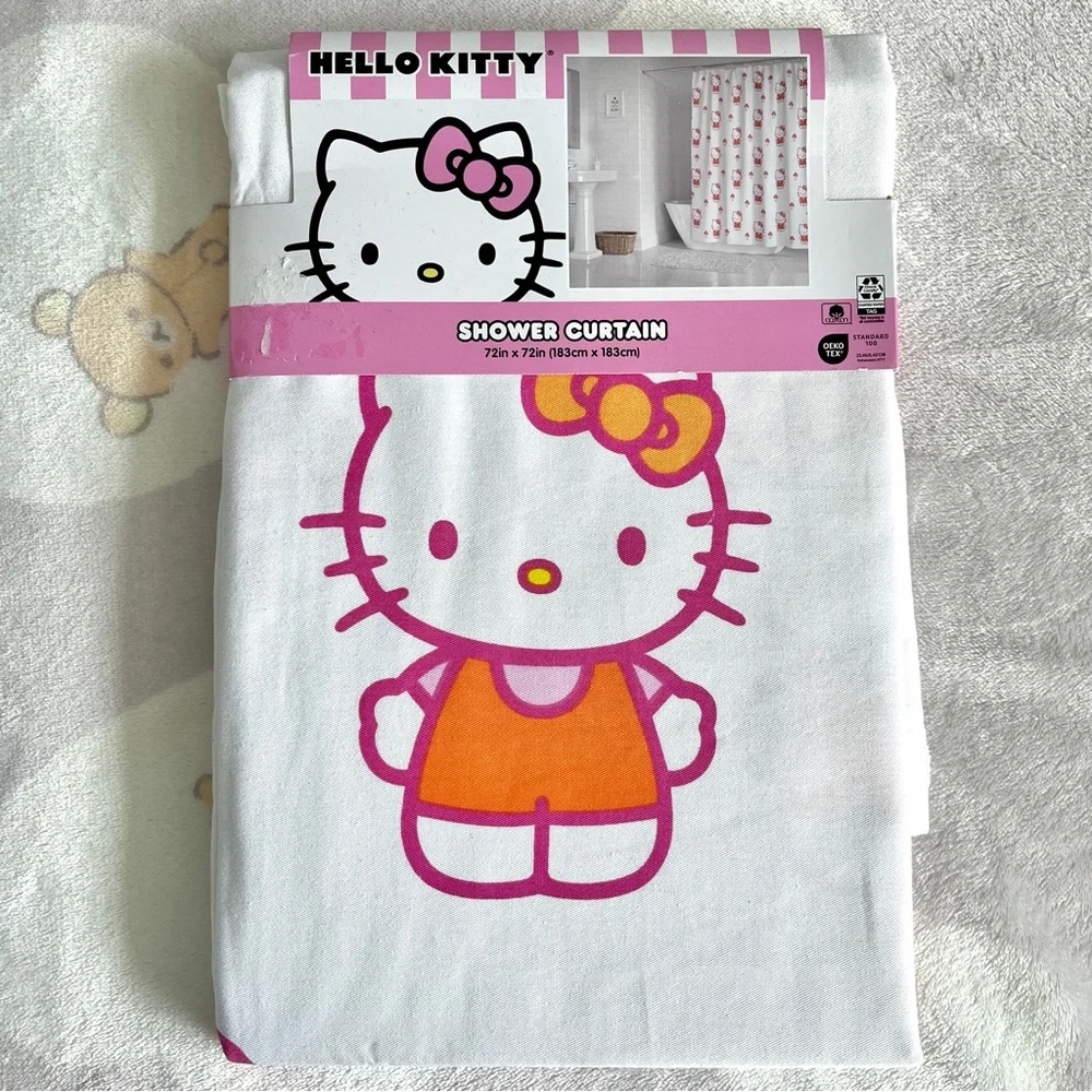 NEW Kawaii Sanrio Hello Kitty Bathroom Decor Shower Curtain 72x72 Mushroom